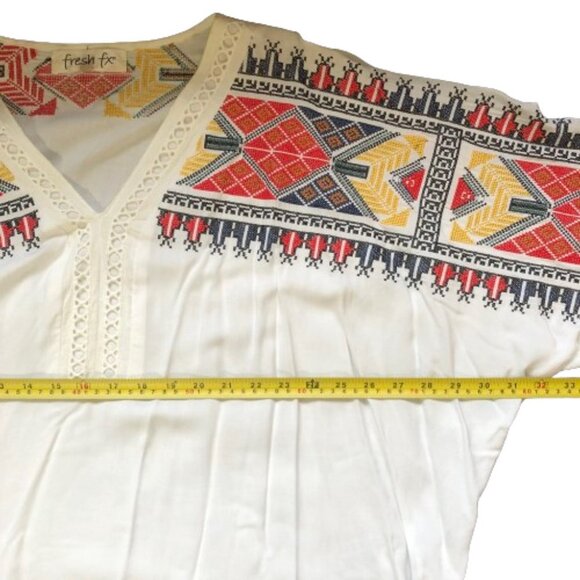 NWOT Boho embroidered tie front white loose light tunic top blouse - Picture 14 of 16